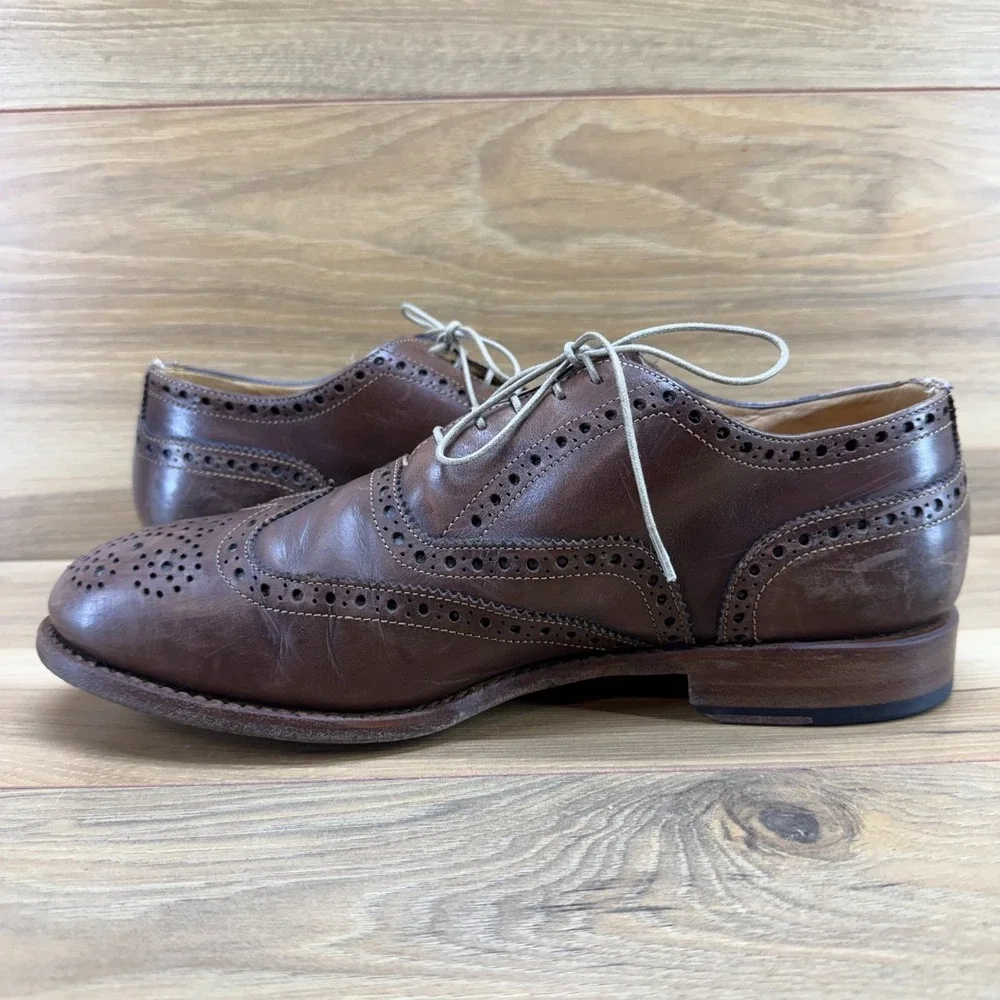 Nettleton Wingtip Medallion Oxfords Mens 9 D Brown Leather Business Casual